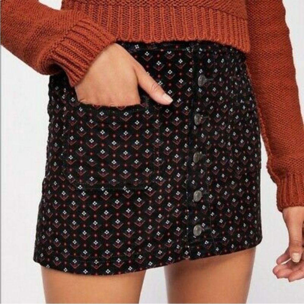 Free People We the Free Joanie Printed Corduroy Button Front Winter Mini Skirt